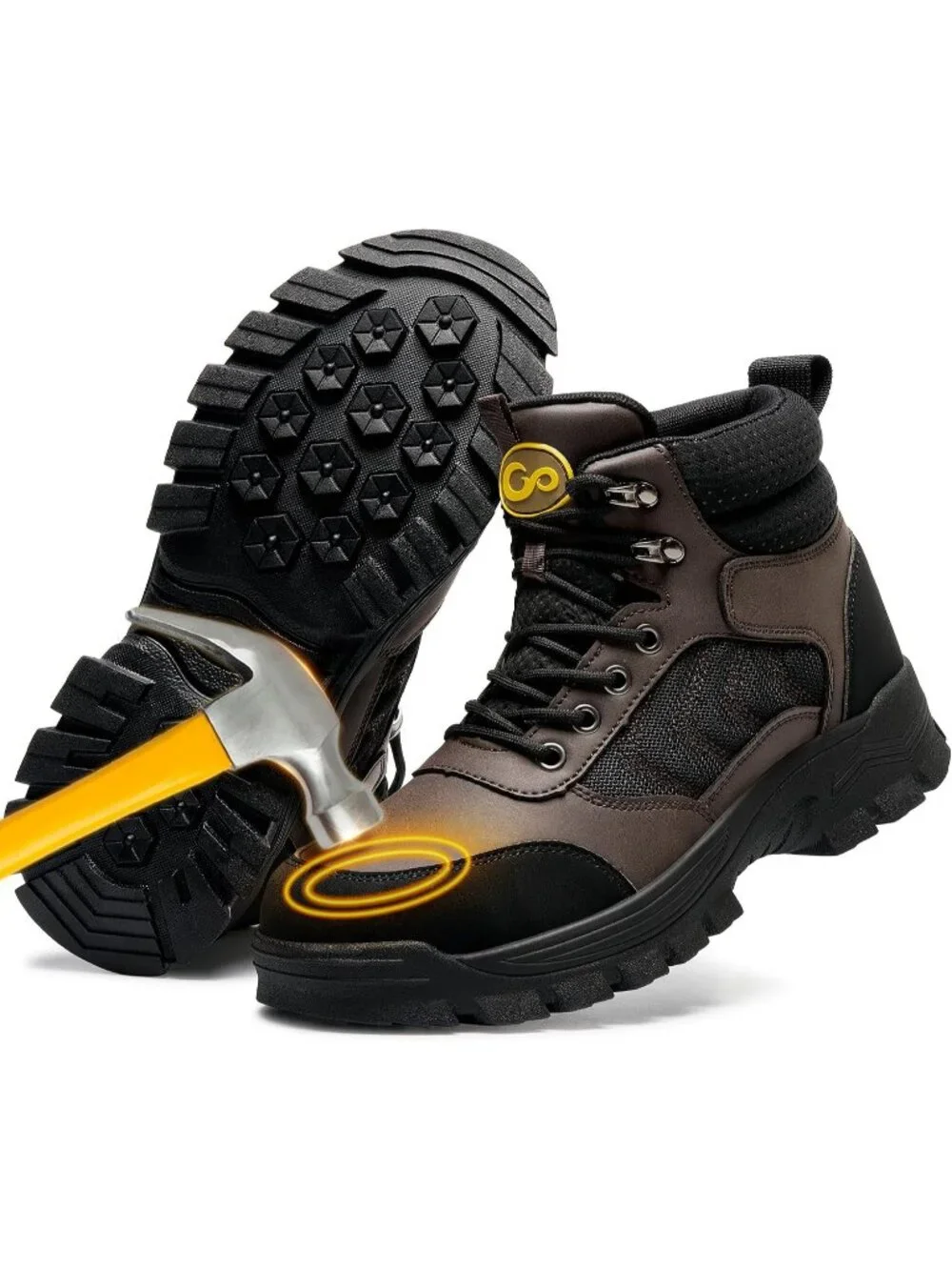 Men's Brown Waterproof Shoes Solid High Top Steel Toe Non Slip Hiking Boots